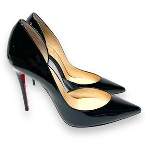 Christian Louboutin Black Patent Leather Iriza D'orsay Pointed Toe Pumps Sz 37.5